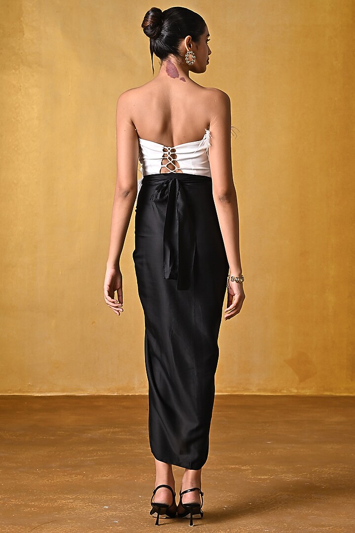 Black Banana Crepe & Milano Satin Draped Skirt Set by Bairagi Designs at Pernia's Pop Up Shop