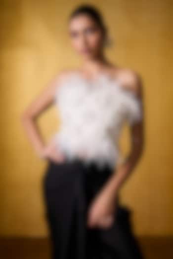 Ivory Banana Crepe Embellished Top by Bairagi Designs at Pernia's Pop Up Shop