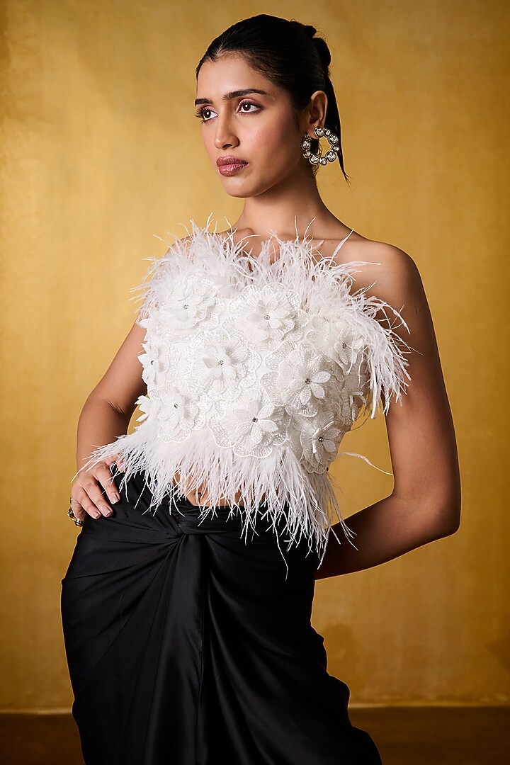 Ivory Banana Crepe Embellished Top by Bairagi Designs at Pernia's Pop Up Shop