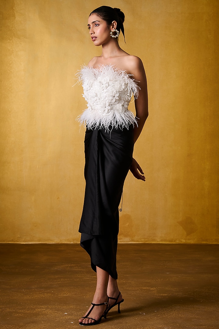 Black Satin Draped Skirt by Bairagi Designs at Pernia's Pop Up Shop