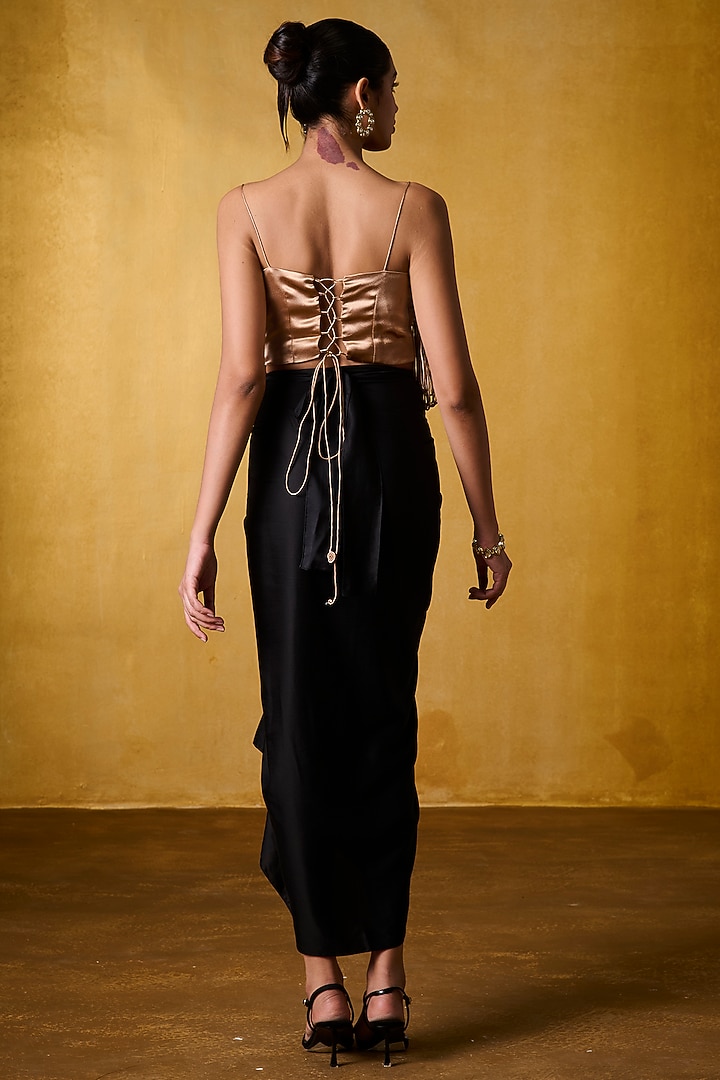 Black Satin Skirt Set by Bairagi Designs at Pernia's Pop Up Shop