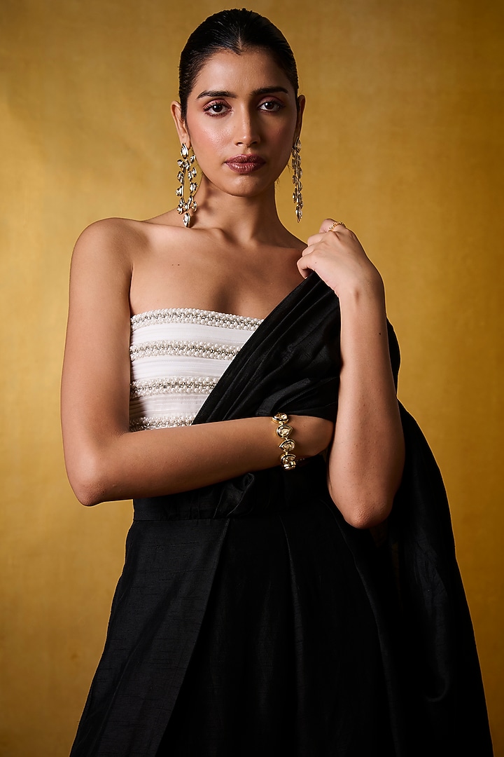 Ivory Taffeta Embellished Tube Blouse by Bairagi Designs at Pernia's Pop Up Shop