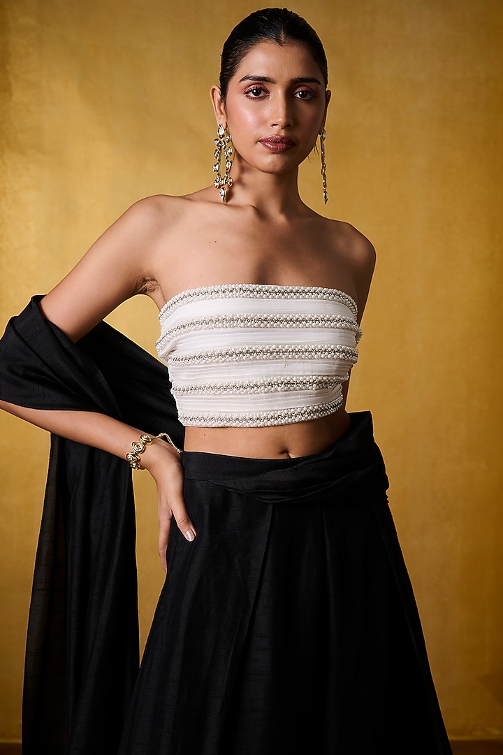Ivory Taffeta Embellished Tube Blouse by Bairagi Designs at Pernia's Pop Up Shop