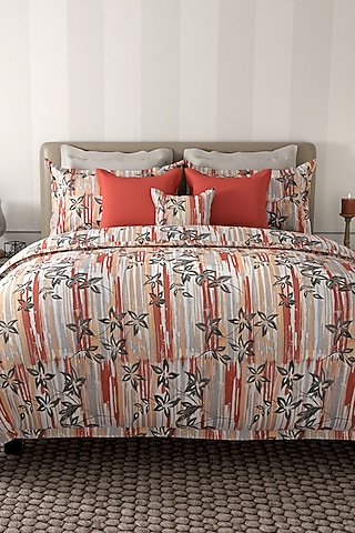 Grey Cotton Printed Duvet Set (Set of 3) by By ADAB