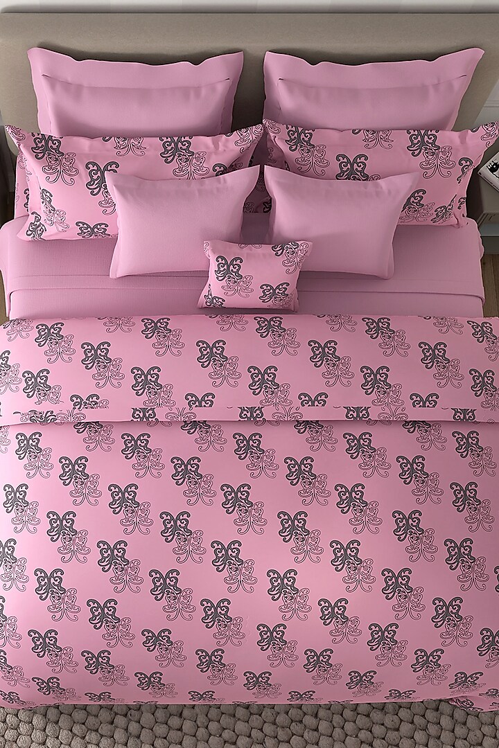Pink Printed Bedsheet Set (Set of 3) by By ADAB at Pernia's Pop Up Shop