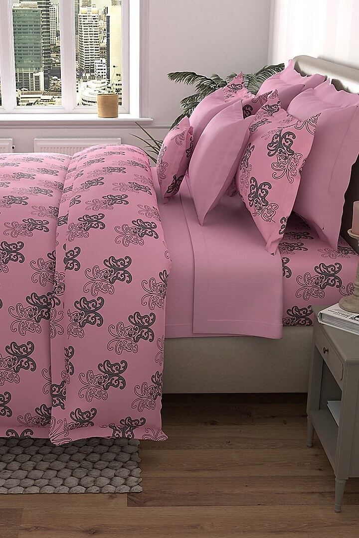 Pink Printed Bedsheet Set (Set of 3) by By ADAB at Pernia's Pop Up Shop