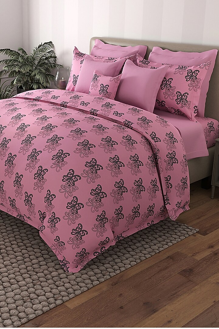 Pink Printed Bedsheet Set (Set of 3) by By ADAB at Pernia's Pop Up Shop
