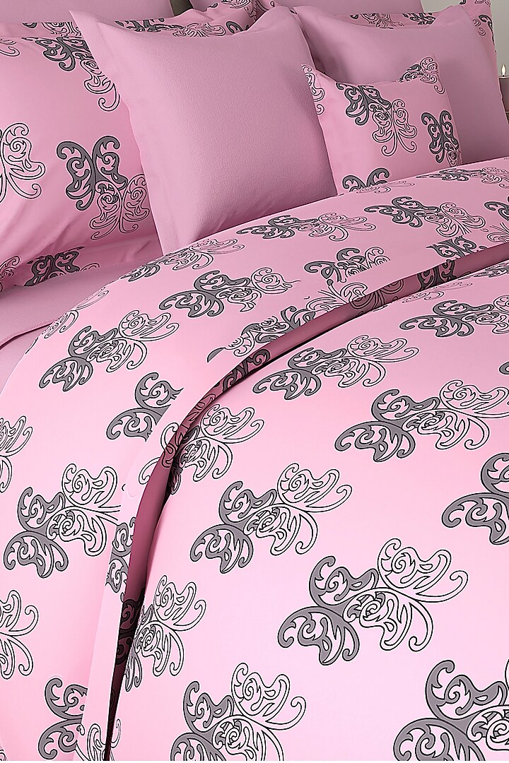 Pink Printed Bedsheet Set (Set of 3) by By ADAB at Pernia's Pop Up Shop