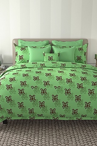 Green Printed Bedsheet Set (Set of 3) by By ADAB