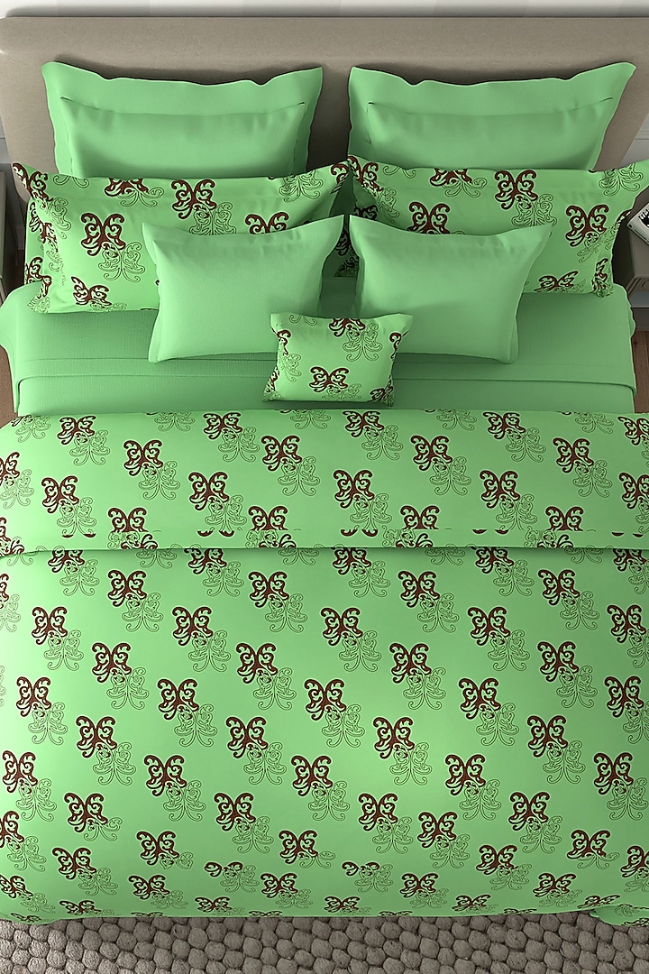 Green Printed Bedsheet Set (Set of 3) by By ADAB at Pernia's Pop Up Shop