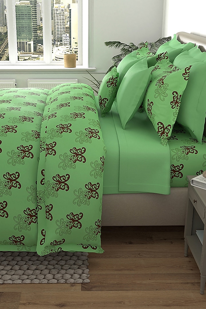 Green Printed Bedsheet Set (Set of 3) by By ADAB at Pernia's Pop Up Shop