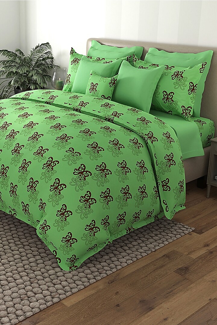 Green Printed Bedsheet Set (Set of 3) by By ADAB at Pernia's Pop Up Shop