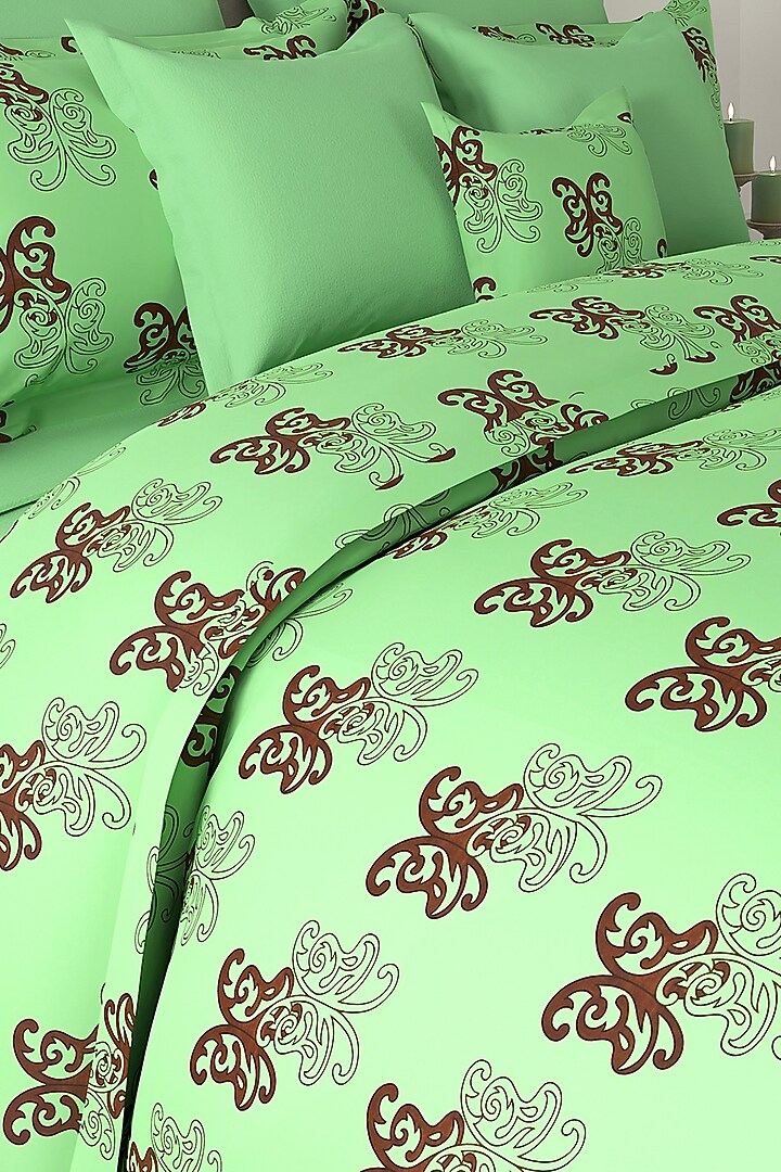 Green Printed Bedsheet Set (Set of 3) by By ADAB at Pernia's Pop Up Shop