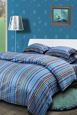 Blue Printed Bedsheet Set (Set of 3) by By ADAB