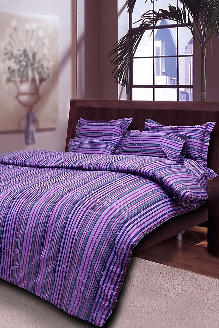 Purple Printed Bedsheet Set (Set of 3) by By ADAB