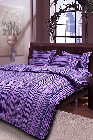 Purple Printed Bedsheet Set (Set of 3) by By ADAB