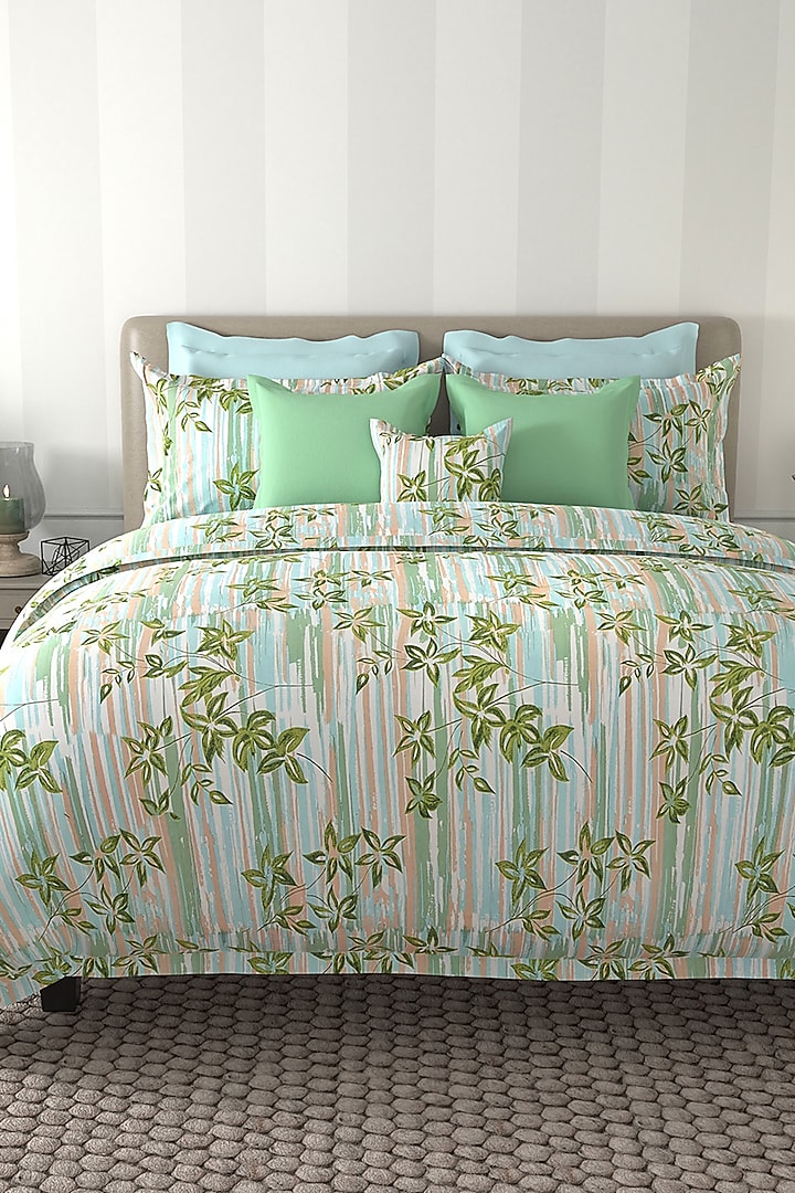 Green Cotton Printed Bedsheet Set (Set of 3) by By ADAB at Pernia's Pop Up Shop