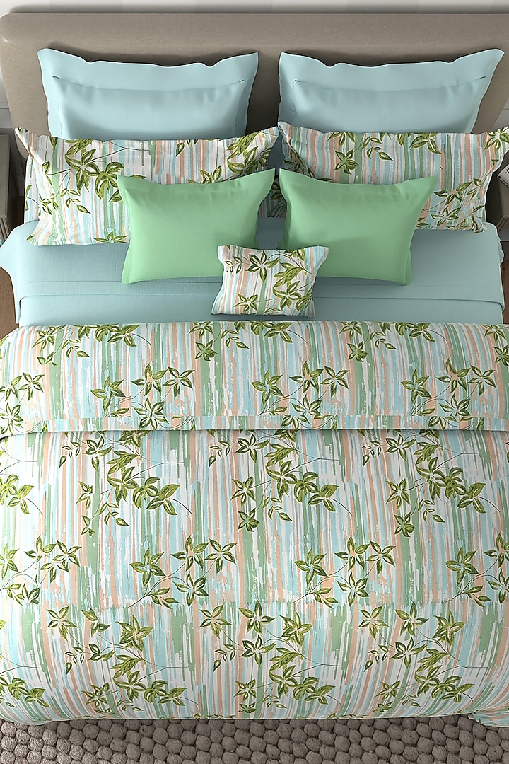 Green Cotton Printed Bedsheet Set (Set of 3) by By ADAB at Pernia's Pop Up Shop