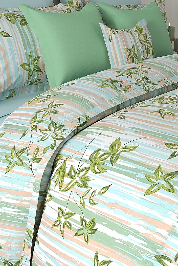 Green Cotton Printed Bedsheet Set (Set of 3) by By ADAB at Pernia's Pop Up Shop