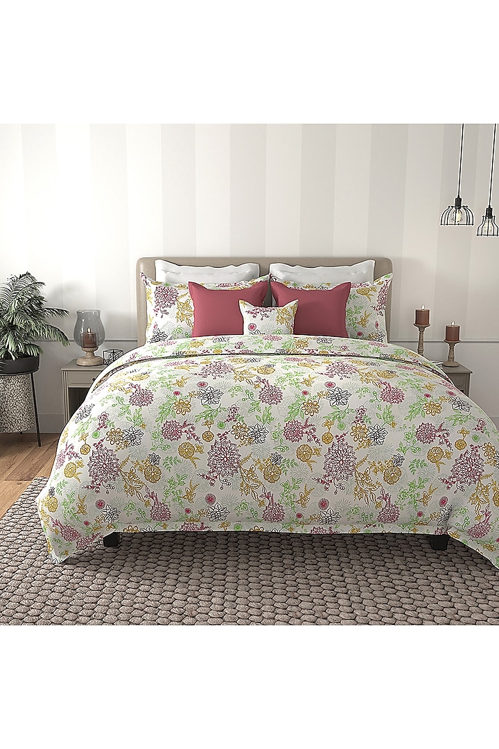 Ivory Cotton Printed Duvet Set by By ADAB