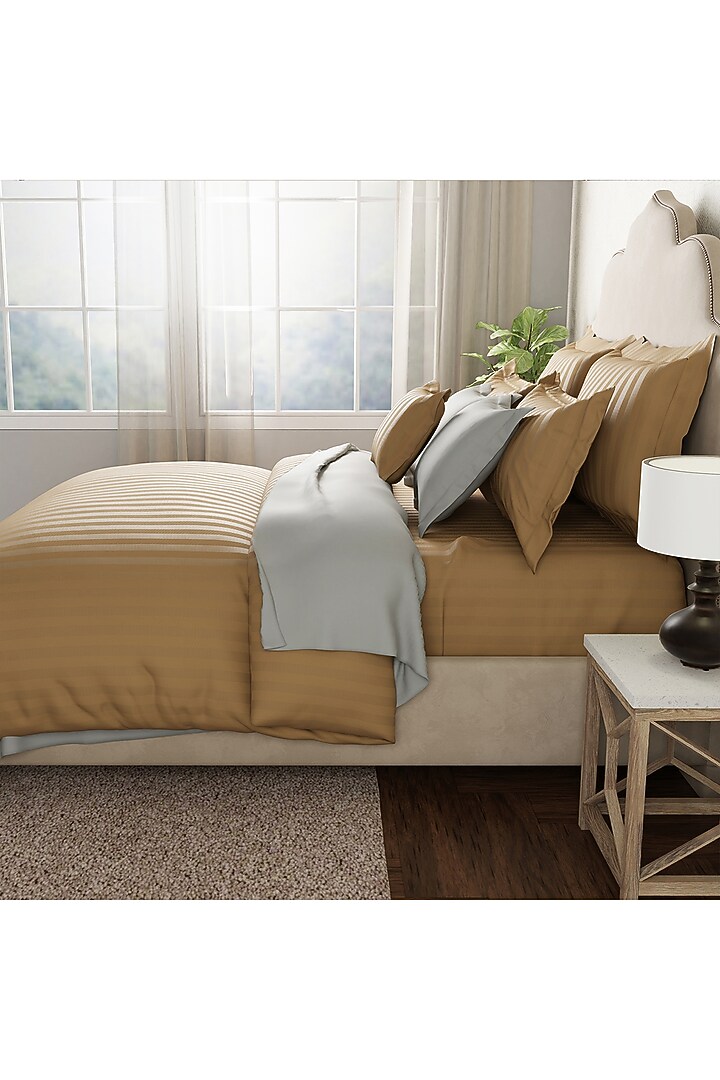 Khaki Cotton Bedsheet Set by By ADAB at Pernia's Pop Up Shop