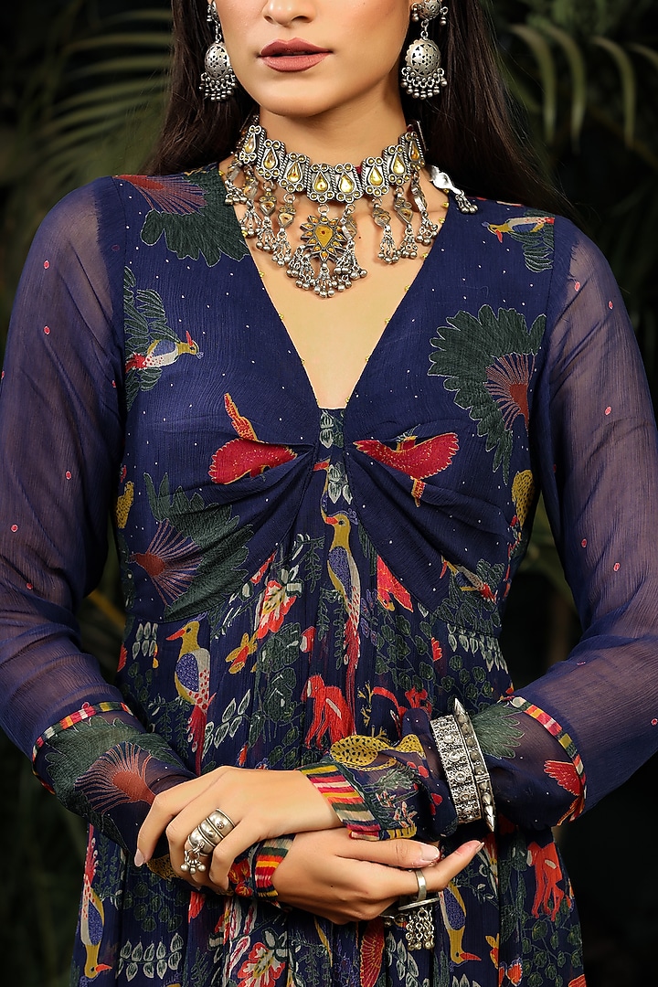 Navy Blue Embroidered Kalidar Anarkali Set by Baise Gaba at Pernia's Pop Up Shop