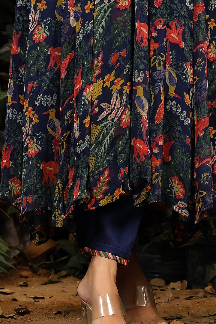 Navy Blue Embroidered Kalidar Anarkali Set by Baise Gaba at Pernia's Pop Up Shop