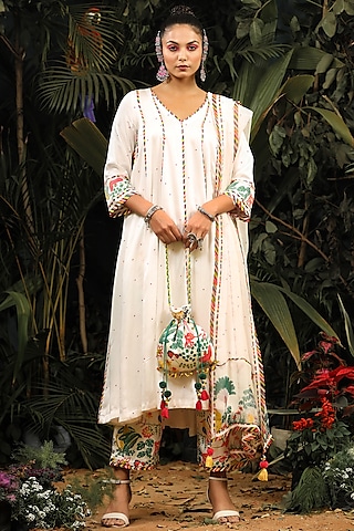 White Kalidar Anarkali Set by Baise Gaba
