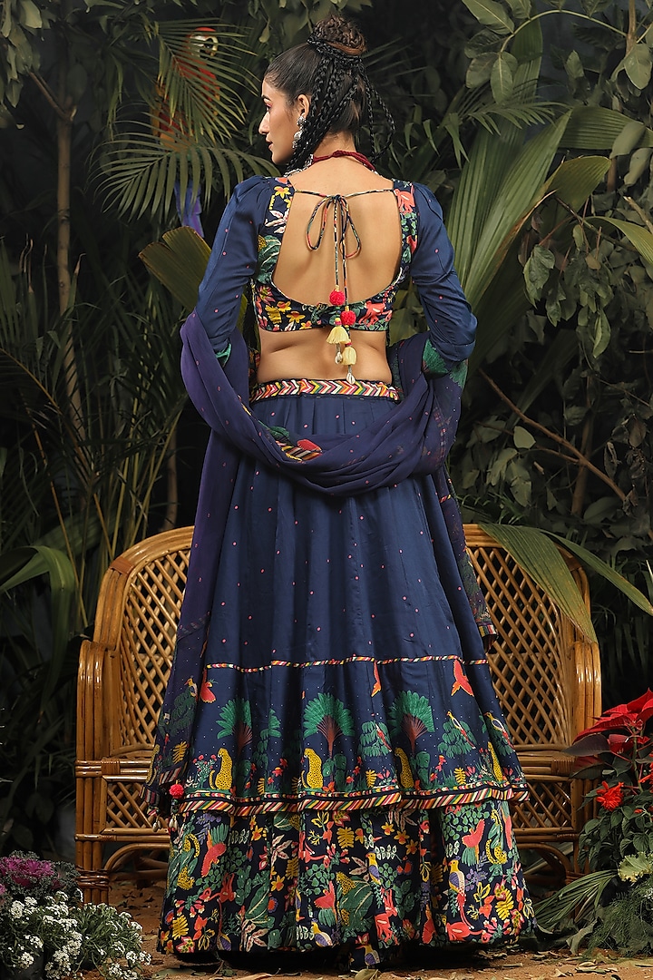 Navy Blue Printed Kalidar Lehenga Set by Baise Gaba at Pernia's Pop Up Shop