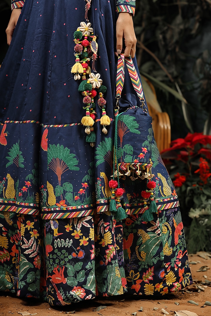Navy Blue Printed Kalidar Lehenga Set by Baise Gaba at Pernia's Pop Up Shop
