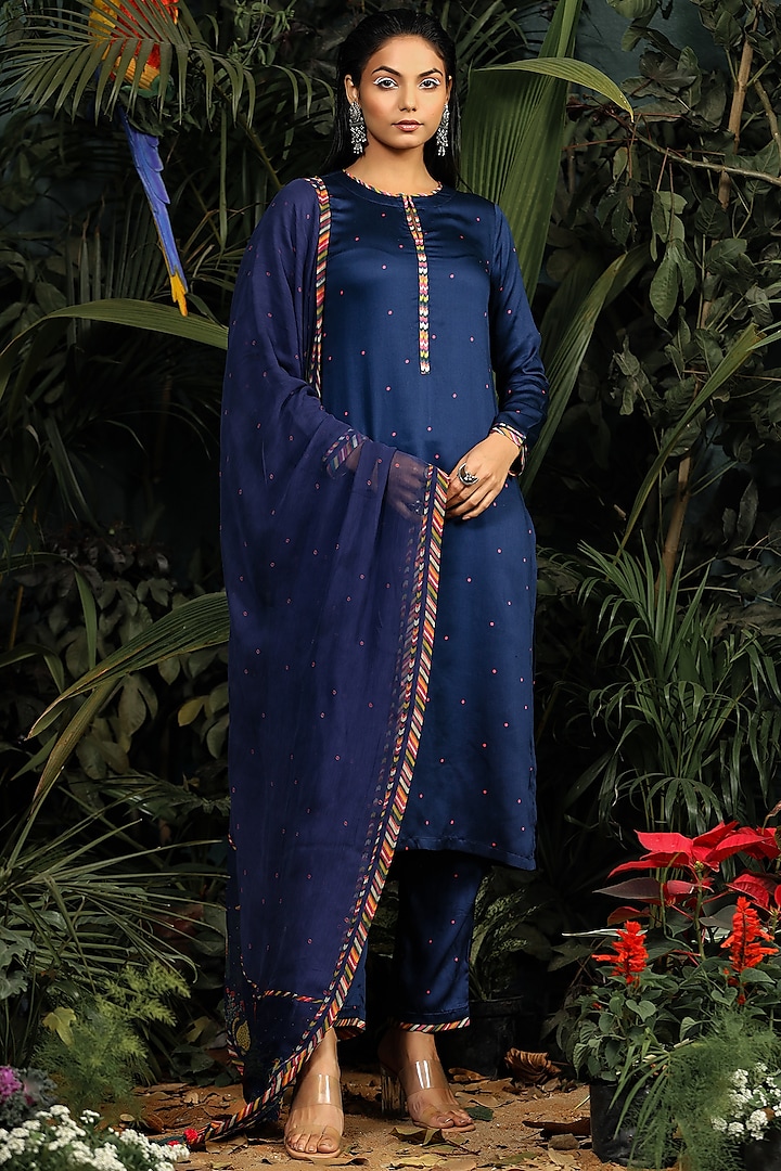 Navy Blue Printed Kurta Set by Baise Gaba at Pernia's Pop Up Shop
