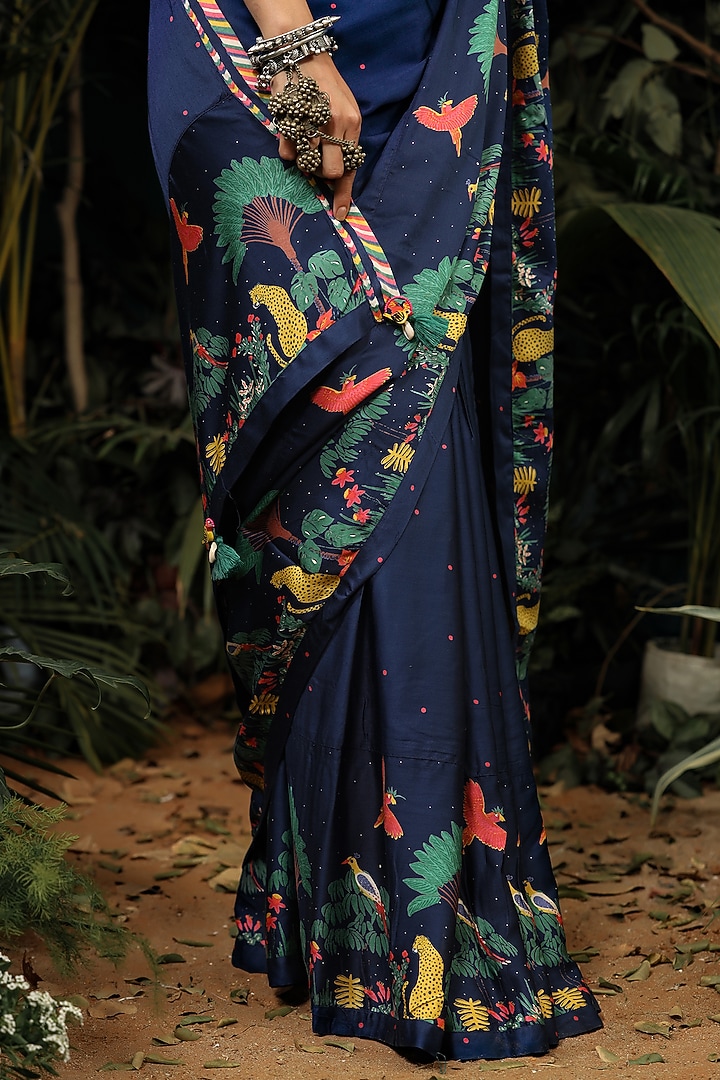 Navy Blue Printed Festive Saree Set by Baise Gaba at Pernia's Pop Up Shop