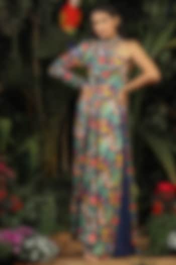 Navy Blue Modal Satin Gown by Baise Gaba at Pernia's Pop Up Shop