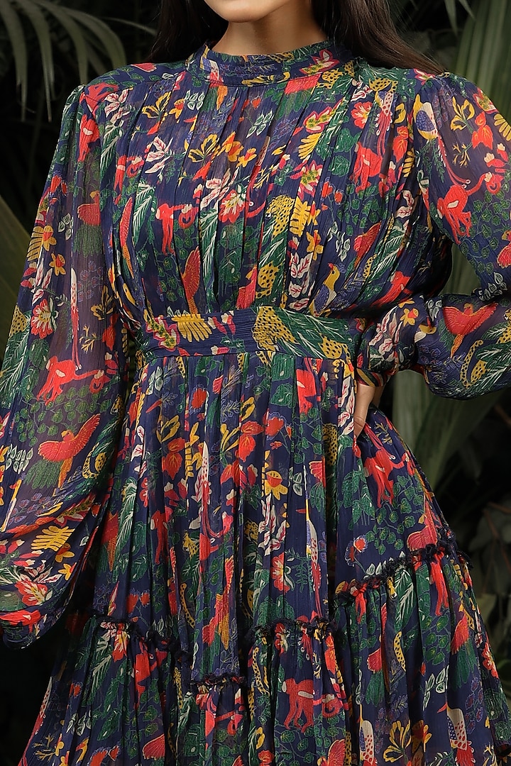 Navy Blue Printed Mini Summer Dress by Baise Gaba at Pernia's Pop Up Shop