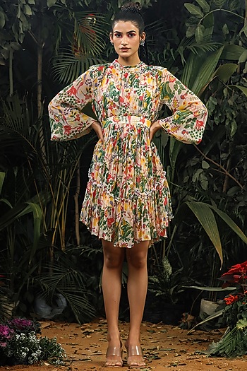 Off White Printed Mini Summer Dress by Baise Gaba at Pernia's Pop Up Shop