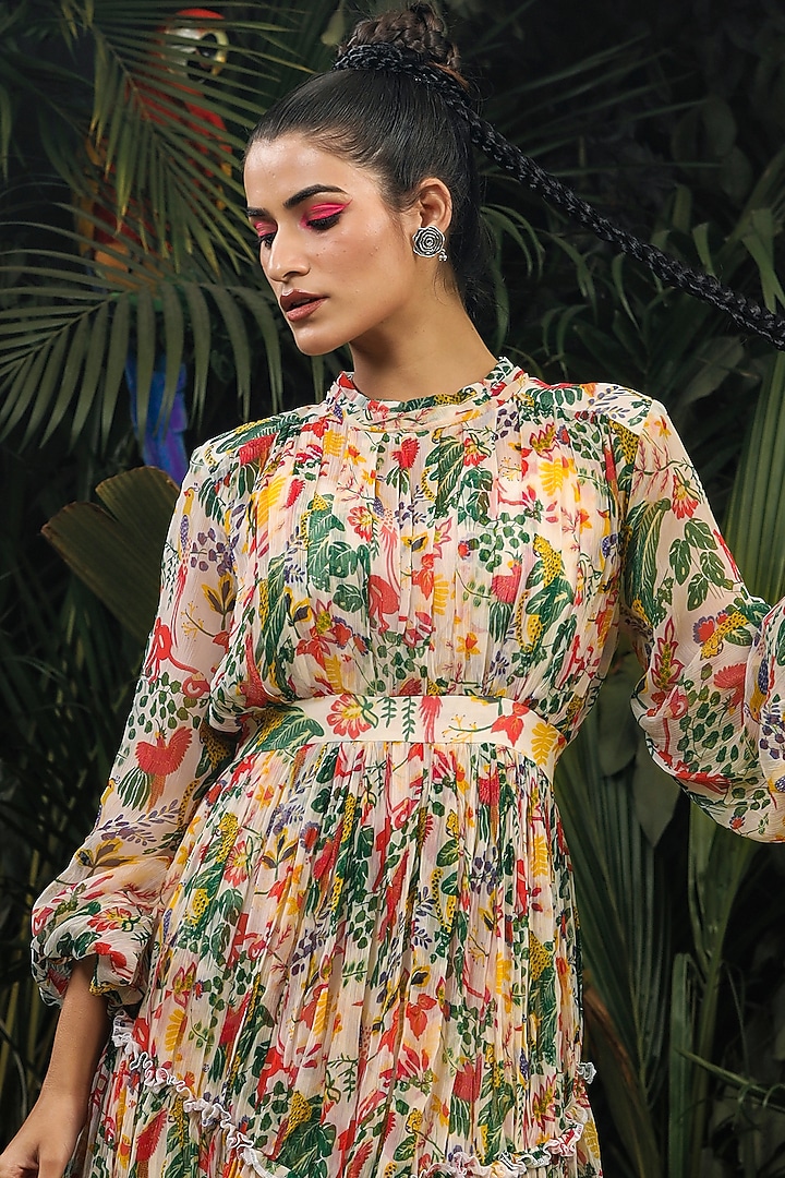 Off White Printed Mini Summer Dress by Baise Gaba at Pernia's Pop Up Shop
