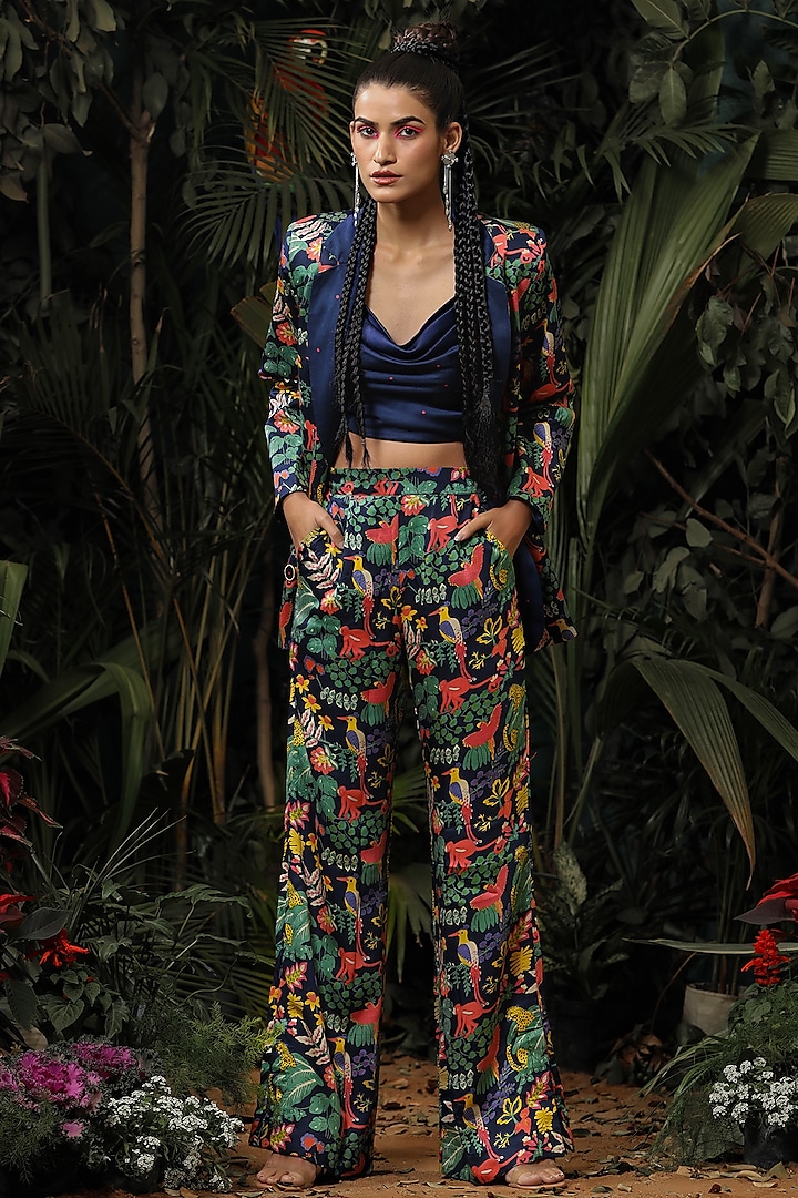 Navy Blue Printed Pant Set by Baise Gaba at Pernia's Pop Up Shop