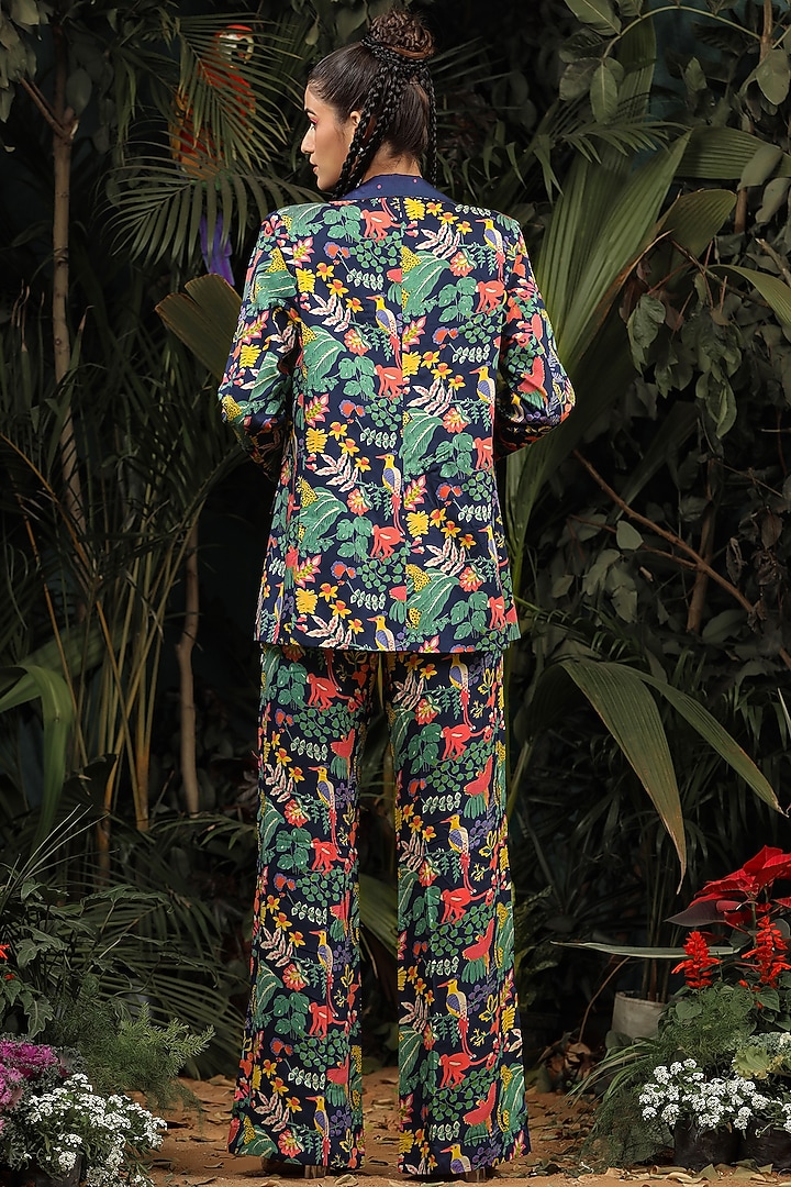 Navy Blue Printed Pant Set by Baise Gaba at Pernia's Pop Up Shop