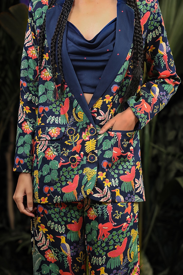 Navy Blue Printed Pant Set by Baise Gaba at Pernia's Pop Up Shop