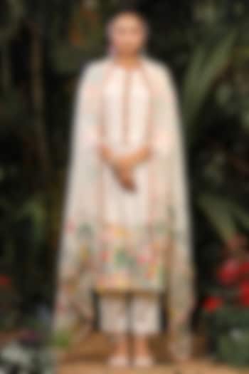 White Modal Satin Gathered Kurta Set by Baise Gaba at Pernia's Pop Up Shop