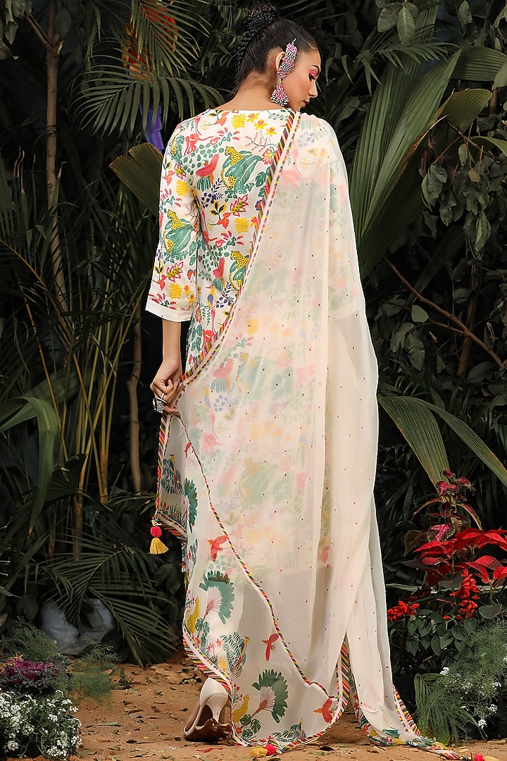 White Modal Satin Gathered Kurta Set by Baise Gaba at Pernia's Pop Up Shop