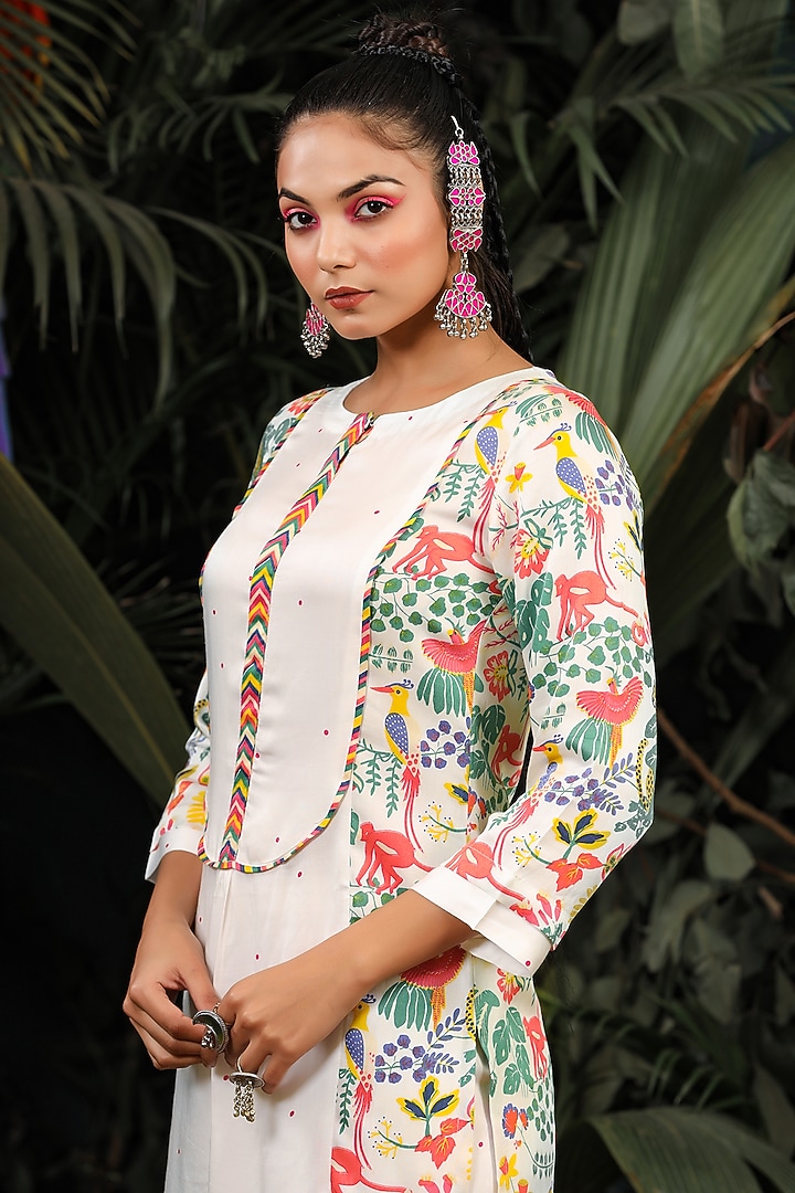 White Modal Satin Gathered Kurta Set by Baise Gaba at Pernia's Pop Up Shop