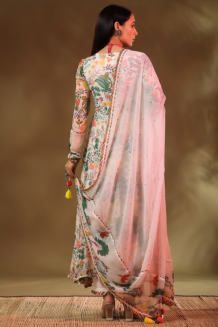White Chiffon Paneled Anarkali Set by Baise Gaba at Pernia's Pop Up Shop