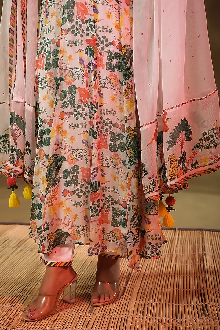 White Chiffon Paneled Anarkali Set by Baise Gaba at Pernia's Pop Up Shop