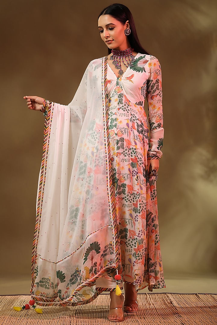 White Chiffon Paneled Anarkali  by Baise Gaba at Pernia's Pop Up Shop