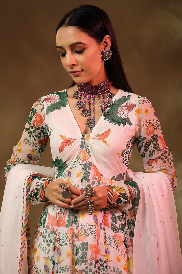 White Chiffon Paneled Anarkali  by Baise Gaba at Pernia's Pop Up Shop
