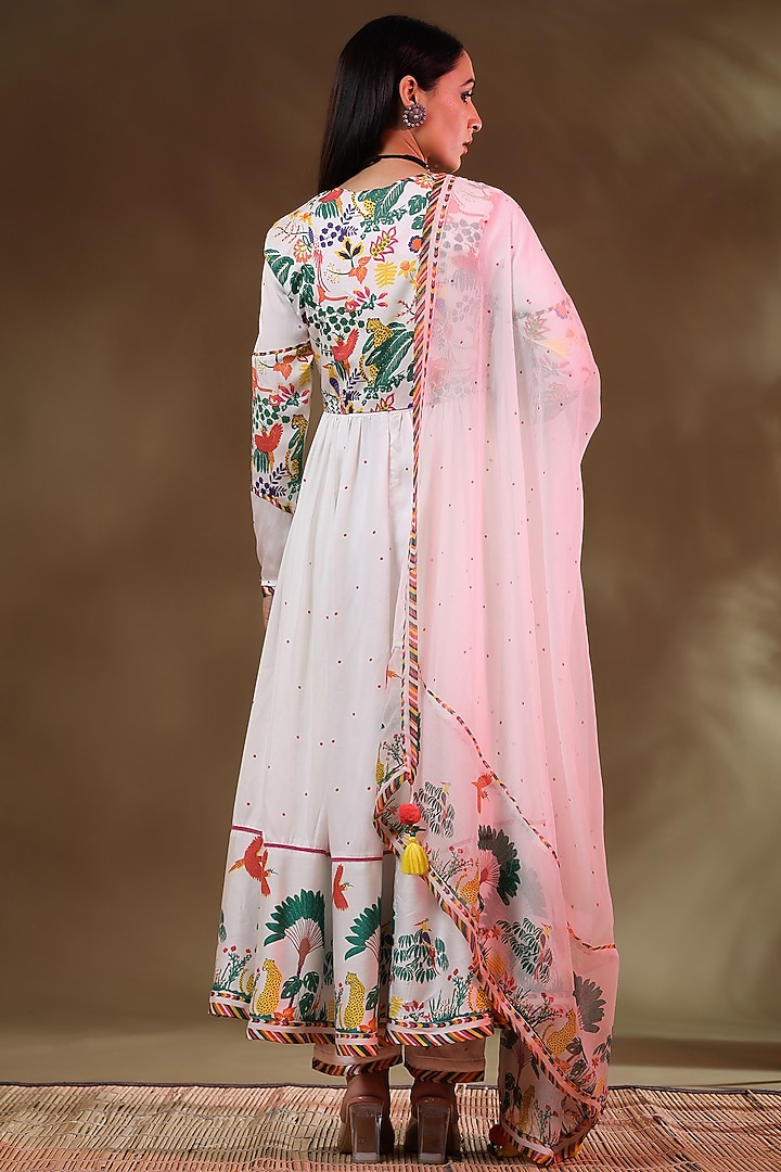 White Modal Satin Party Wear Anarkali Set by Baise Gaba at Pernia's Pop Up Shop