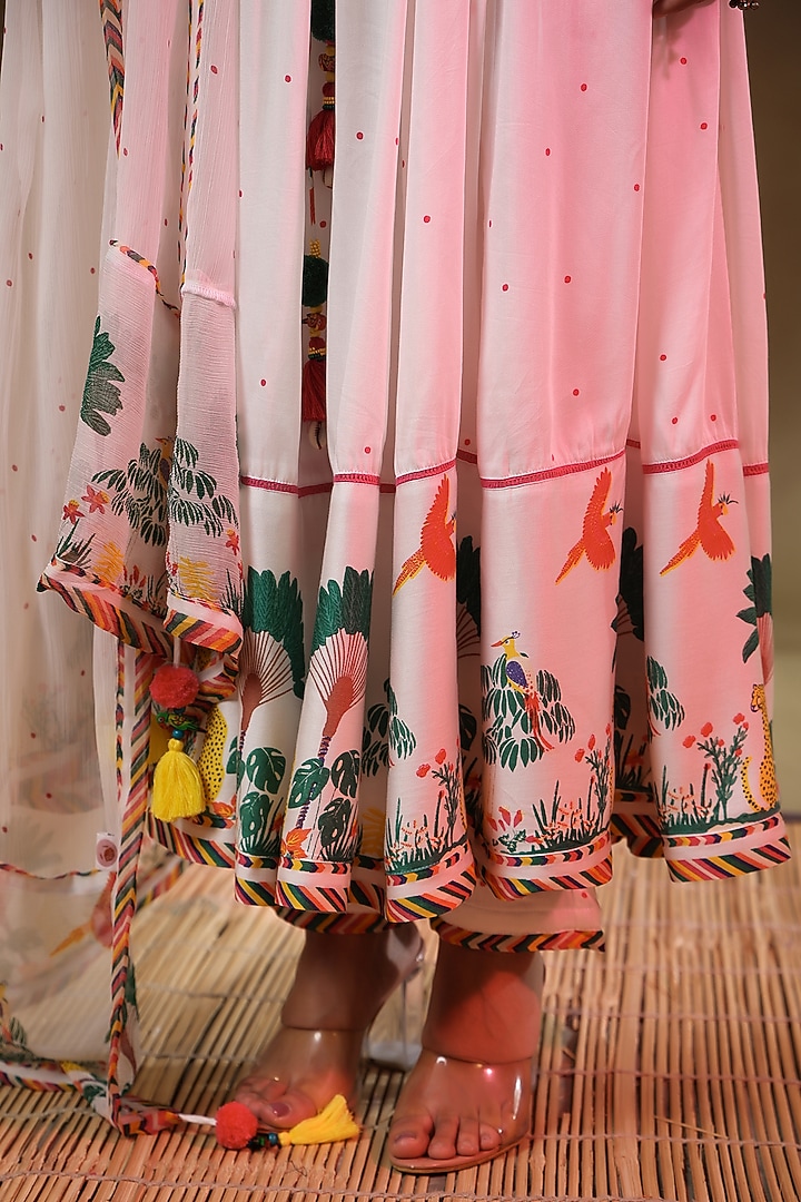 White Modal Satin Party Wear Anarkali Set by Baise Gaba at Pernia's Pop Up Shop