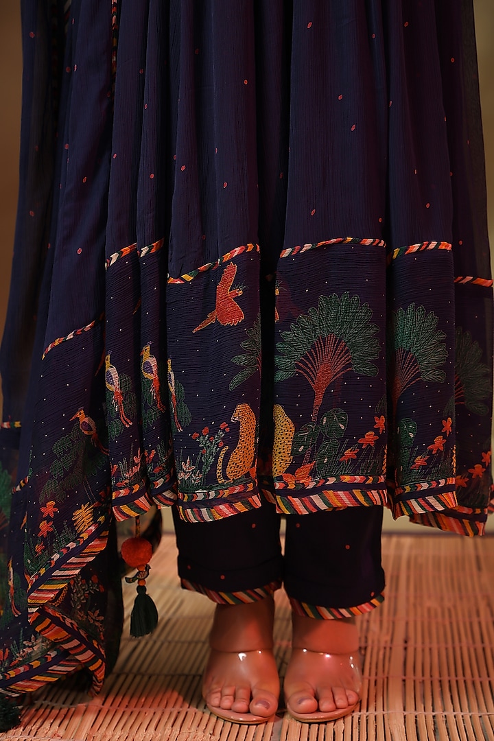 Blue Chiffon Paneled Anarkali Set by Baise Gaba at Pernia's Pop Up Shop