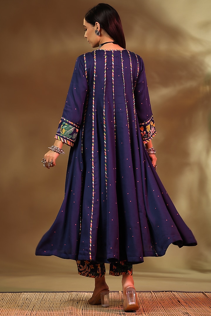Blue Modal Satin Anarkali Set by Baise Gaba at Pernia's Pop Up Shop